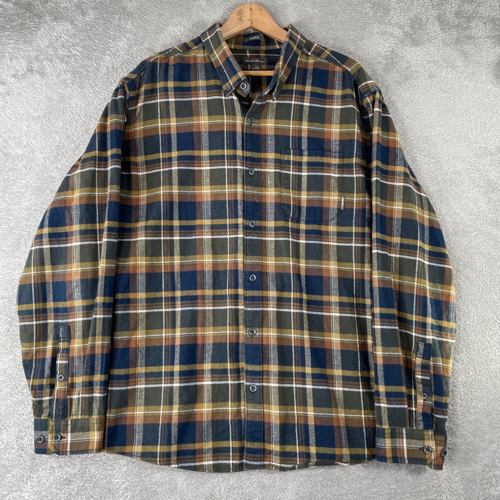 Eddie Bauer Flannel Shirt Mens 2XL Multicolor Plaid Cotton Outdoor Classic Fit